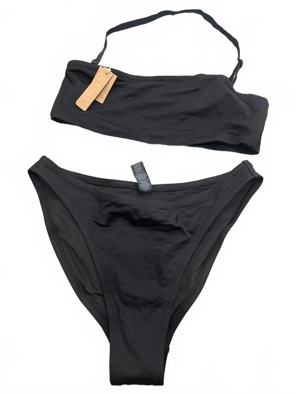 SKIMS Signature Swim Bandeau Bikini Top & Swim Mid Coverage Bottom- SET in Onyx